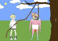 amano_pikamee blood female full_body glasses hair hand hanging holding_object holding_rope lynching open_mouth purple_hair rope sky smile stubble tongue tranny tree variant:bernd voms vtuber // 2100x1500 // 312.0KB