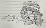 anon art beanie blue_eyes female hair open_mouth redraw soyjak text variant:soytan // 1605x1001 // 195.5KB