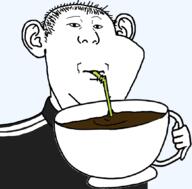 balding clothes cup drinking drinking_straw ear hair hand holding_object looking_at_you merge soyjak subvariant:impdrink track_suit variant:carterjak variant:impish_soyak_ears variant:kuzjak // 1053x1035 // 148.0KB