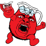2soyjaks closed_mouth drink glass glasses holding_object ice_cube kool-aid nose open_mouth pitcher red_skin stubble subvariant:branigger subvariant:branvase variant:brandon variant:chugsjak vase // 1000x1000 // 238.8KB