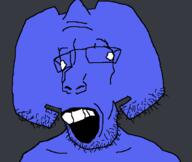blue_skin discord glasses grey_background no_pupils open_mouth soyjak stubble teeth variant:parrotjak white_eyes // 682x576 // 25.5KB