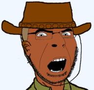 alternate aussie australian australian_shitposter brown_skin clothes ear glasses hat open_mouth soyjak stubble variant:cobson // 600x572 // 85.6KB