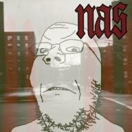 album_cover angry closed_mouth glasses irl_background music nas nas_(rapper) soyjak stubble text variant:gapejak // 825x823 // 581.3KB