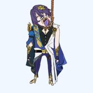 ack belt bloodshot_eyes caiculatedrisk cape clothes crying dead dr._ratio_(honkai:_star_rail) full_body hair hanging honkai:_star_rail hoyoverse mustache noose open_mouth purple_hair queen_of_spades rope soyjak stubble suicide tongue transparent_background variant:bernd white_skin yellow_teeth // 2048x2048 // 228.6KB