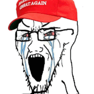 animated bloodshot_eyes clothes crying glasses hat judaism large_nose maga open_mouth soyjak stretched_mouth stubble variant:soyak // 183x255 // 29.6KB