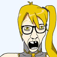 akita_neru crooked_teeth glasses long_hair necktie nose open_mouth variant:casnatus vocaloid yellow_hair // 800x800 // 25.1KB