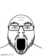 glasses mustache open_mouth poyopoyo soyjak stubble tonton variant:flartson // 313x400 // 222.1KB
