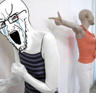 arm bloodshot_eyes crying glasses hand irl irl_background pointing soyjak stretched_mouth variant:soyak white_skin // 680x659 // 72.0KB