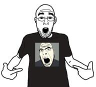 arm clothes glasses hand open_mouth playboy_carti soyjak stubble text variant:cobson variant:shirtjak // 1194x1080 // 298.3KB