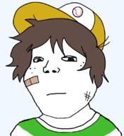 band-aid baseball_cap brown_hair clothes disappointed hair hand hat neutral shota smile soyjak subvariant:shoyta variant:gapejak // 768x843 // 36.6KB