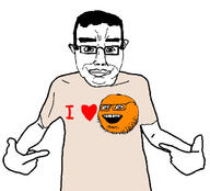 2soyjaks annoying_orange clothes happy heart i_love orange orange_(fruit) smile soyjak text tshirt variant:chudjak variant:oranjak // 618x559 // 100.5KB