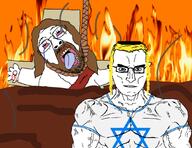 ack blond blue_eyes broown_hair christianity cross curly_hair fire hell israel jesus jewish_nose jews judaism kike poop rope star_of_david subvariant:muscular_chud tranny variant:bernd variant:chudjak yamaka // 878x676 // 547.0KB