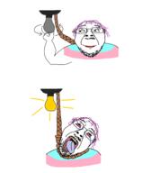 arm bloodshot_eyes clothes crying dead flag glasses grin hair hand holding_object light lightbulb lipstick makeup open_mouth rope soyjak stubble suicide tongue tranny variant:bernd yellow_teeth // 2116x2420 // 439.3KB