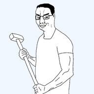 arm body clothes glasses grin half_body hammer holding_hammer holding_object muscles neck sledgehammer smile template transparent_background tshirt variant:chudjak // 1280x1280 // 30.8KB