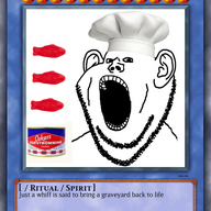 card chef clothes ear fish food hat merge open_mouth soyjak stubble surstromming text variant:gapejak variant:impish_soyak_ears yugioh // 419x610 // 309.4KB
