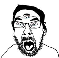 bloodshot_eyes crying ear glasses multiple_eyes mustache open_mouth soyjak stubble variant:benedict_cumberjak // 555x546 // 13.1KB