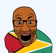 arm brown_skin clothes flag flag:guyana glasses guyana latinx looking_at_you open_mouth soyjak stubble transparent_background tshirt variant:el_perro_rabioso // 427x400 // 25.3KB