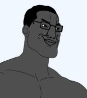 colorful gigachad glasses grey_skin muscles muscular_male smile smirk smug template transparent transparent_background variant:chudjak // 680x762 // 69.1KB