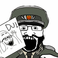 2soyjaks animated arm beard clothes collar_tabs communism east_germany german_text germany glasses hand hands_up hat holding_object military military_cap necktie open_mouth pointing pointing_at_viewer ponpon poyopoyo soyjak stubble subvariant:science_lover text uniform variant:markiplier_soyjak // 304x365 // 513.6KB