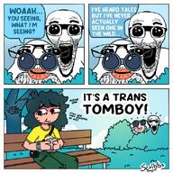 2soyjaks bench binoculars bush comic female glasses lips oh_my_god_she_is_so_attractive park scribbs speech_bubble stonetoss subvariant:el_perro_loco text tomboy tranny trans_tomboy transgender_flag tree variant:el_perro_rabioso variant:israeli_soyjak // 640x640 // 511.5KB