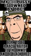bbc card clothes glasses helmet m1_helmet meme military queen_of_spades smile smug soyjak stubble text tyrone variant:cobson white_skin // 640x1148 // 395.7KB