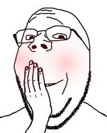 blush glasses hand hand_over_mouth smile soyjak stubble subvariant:wholesome_soyjak variant:gapejak // 638x788 // 92.4KB
