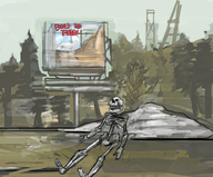 apocalyptic artist:romanian_schizo bone corpse fallout foliage full_body grass green hill painting plant sign skeleton skull sky tree variant:meximutt // 800x662 // 536.1KB