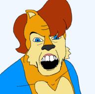 adventures_of_sonic_the_hedgehog angry archie_sonic blue_vest brown_hair no_glasses open_mouth sally_acorn sonic_(series) sonic_the_hedgehog teeth variant:feraljak white_skin // 994x978 // 89.7KB