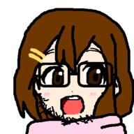 anime blush glasses hair hair_clip hirasawa_yui k_on looking_to_the_left meta:nas oekaki open_mouth soyjak stubble sweater variant:unknown // 400x400 // 9.9KB