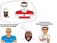 arab artist:sectionalism beard blue_eyes brown_hair brown_skin buff clothes flag greece green_eyes hat lebanon samaritan subvariant:chudjak_front subvariant:muscular_chud subvariant:unbotheredchud tan_skin thought_bubble variant:bernd variant:chudjak yellow_hair // 2912x2220 // 242.5KB
