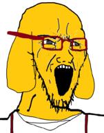 animal clothes dog ear glasses janny open_mouth soyjak stretched_mouth stubble suspenders variant:soyak // 785x1000 // 170.9KB