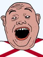 alabama amerimutt black_sclera clothes ear flag flag:alabama hair mcdonalds open_mouth red_shirt soyjak state stubble teeth transparent_background united_states variant:alicia // 418x555 // 25.8KB