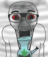 bloodshot_eyes bong glasses i_love nigger nigger_weed open_mouth smoke smoking soyjak stretched_mouth stubble subvariant:el_perro_loco text variant:el_perro_rabioso weed // 788x941 // 592.8KB