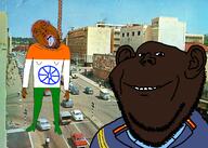 2soyjaks black_skin brown_skin clothes crying dead flag flag:india glasses hanging india indian irl_background mustache open_mouth purple_hair rope stubble uganda uniform variant:bernd variant:impish_soyak_ears yellow_teeth // 1200x855 // 992.7KB