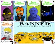 admin_6 ban ben_garrison blue_skin brown_skin cobsontalks cobsontalks_is_a_stupid_nigger_and_i_hate_him crossed_arms democracy discord drawing froot glasses greentext janny nate oekaki orange_skin orangetext our_democracy political_cartoon root series:soicacaCOMICZ smug subvariant:cobsonTALKS subvariant:science_lover variant:alicia variant:cobson variant:feraljak variant:gapejak variant:markiplier_soyjak variant:nojak variant:soyak variant:tony_soprano_soyjak yellow_hair // 1800x1445 // 1.6MB