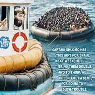 a_wyatt_mann arm beard big_nose black_skin boat brown_skin captain hair hand immigration jewish_nose judaism lips mediterranean mediterranean_sea meta:not_oc nas:merchant nigger nose raft refugee refugees_welcome rubbing_hands sea smug spain text white_skin // 1500x1500 // 622.8KB
