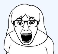 arm clothes female glasses hair long_hair open_mouth series:foidjaks soyjak stubble subvariant:la_perra_celosa teeth transparent_background tshirt variant:el_perro_rabioso // 427x400 // 9.8KB