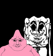 black_background black_eyes fat glasses patrick_star pink_skin spongebob_squarepants stubble subvariant:chuddy variant:chudjak variant:sagebob white_skin worried // 1356x1447 // 308.6KB