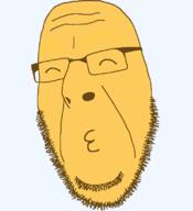 closed_eyes closed_mouth emoticon glasses kiss kissing no_eyebrows series:soymoji soyjak stubble variant:cobson yellow yellow_skin // 721x789 // 37.8KB