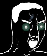 black_skin glowing glowing_eyes hair inverted open_mouth soyjak thougher variant:chudjak white_hair // 645x770 // 74.0KB