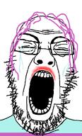 angry balding clothes eyebrows glasses lips lipstick makeup neck nose nostril nostrils purple_hair stubble teeth tranny transgender_flag variant:crybaby white_background white_skin wrinkles // 364x602 // 21.9KB