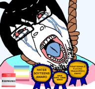 angry artist:crimsonvoidhydra1488 award bloodshot_eyes crying flag flag:minor_attracted_person flag:transgender_pride_flag hair hanging ihatewokeness_(tranny) map_(pedophile) open_mouth pedophile rope seething subvariant:seethejak text tranny transparent_background variant:bernd // 768x719 // 129.8KB
