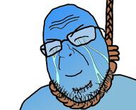 blue_skin calm closed_eyes closed_mouth crying hanging rope smile soyjak stubble variant:shotjak // 417x339 // 91.9KB