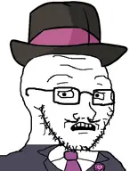 barneyfag cheese clothes concerned don_turtelli flower glasses hat lee_goldson moustache open_mouth plant purple suit_and_tie variant:soyak // 570x749 // 124.0KB