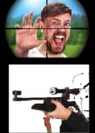 firearm glasses gun hand holding_gun holding_object holding_rifle imminent_death meta:low_resolution mr_beast rifle shooting sniper sniper_rifle soyjak stubble variant:beastjak variant:cobson weapon // 240x334 // 79.6KB