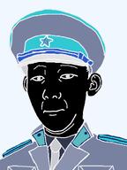 closed_mouth clothes collar_tabs collared_shirt communism ear epaulettes hammer_and_sickle hand hat hat_ornament inverted kgb kuz military_hat military_uniform necktie photo_negative soviet_army_uniform soyjak star_(symbol) star_hat_ornament variant:kuzjak zuk // 810x1080 // 38.9KB