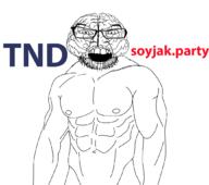 angry arm brain buff glasses objectsoy open_mouth soyjak soyjak_party stubble swolesome text variant:feraljak // 1056x937 // 125.1KB