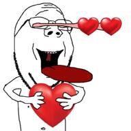 arm eyes_popping glasses hand heart holding_heart holding_object nipple open_mouth soyjak stubble subvariant:wholesome_soyjak tongue variant:gapejak // 1000x1000 // 137.9KB