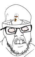2soyjaks angry arm brain brainless crazed eating glasses hand holding_object looking_up mind_control poop soyjak stubble variant:feraljak variant:impish_soyak_ears // 804x1325 // 230.2KB