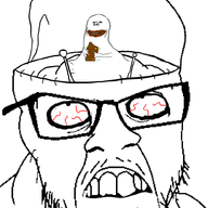 2soyjaks angry arm brain brainless crazed eating glasses hand holding_object looking_up mind_control poop soyjak stubble variant:feraljak variant:impish_soyak_ears // 804x1325 // 230.2KB